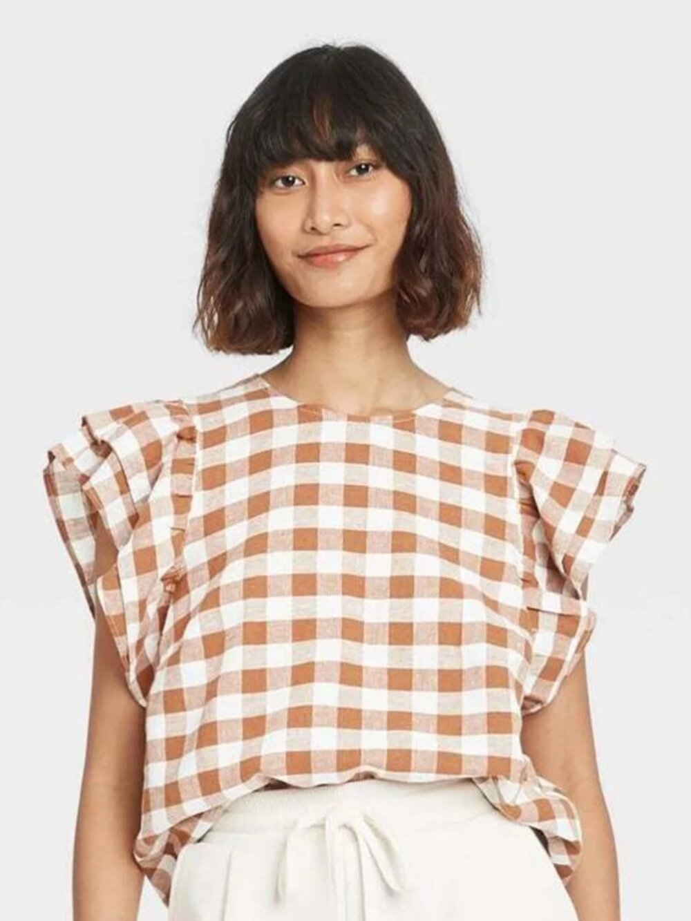 A New Day Gingham Flutter Sleeve Top Size S Cottagecore Boho Modest